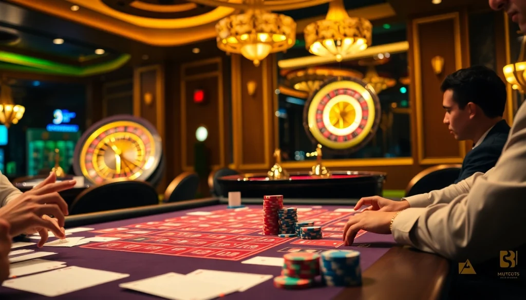 Players strategizing on bạch thủ lô kép at a vibrant casino gaming table, full of excitement.