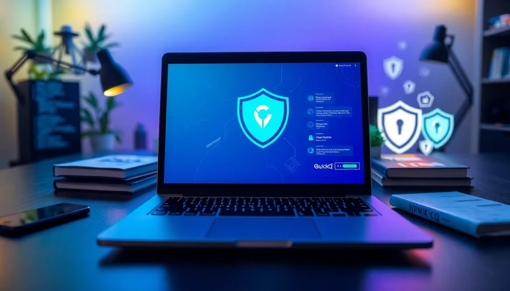 笔记本上的 QuickQ VPN 界面,展示用于安全在线访问的创新技术。