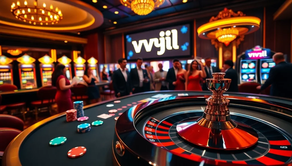 Engage in thrilling gameplay at VVJL Casino, where vibrant poker chips and cards await.