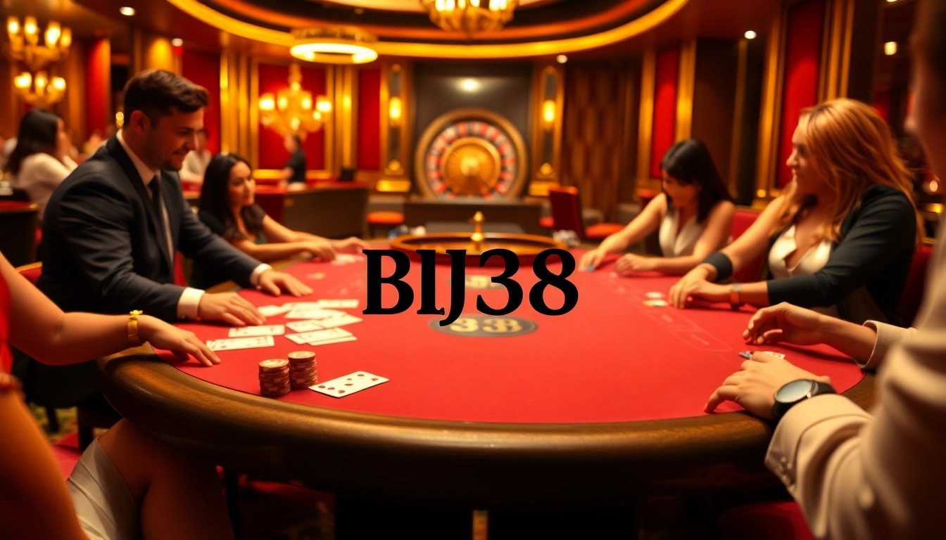 Experience the excitement of BJ38 at a vibrant casino table with players immersed in the game.