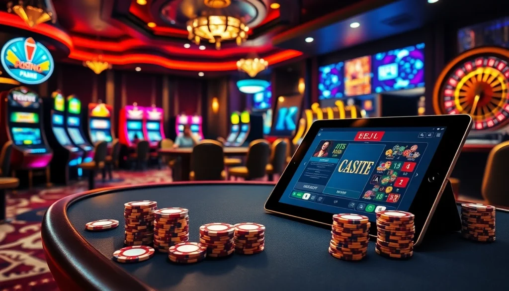 Experience the thrill of EEJL gaming at a luxurious casino with poker, roulette, and slot machines.
