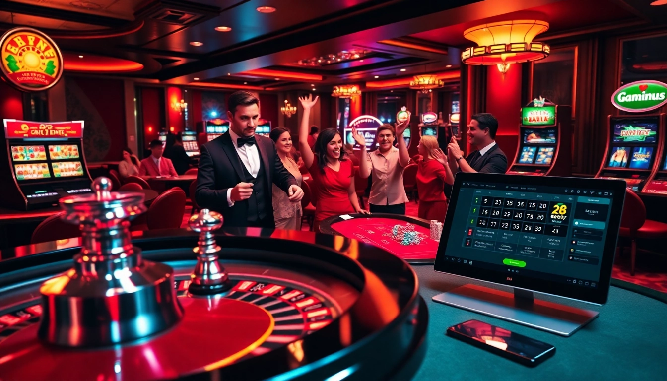 Experience the excitement of 28 bet at a luxurious casino with roulette and poker action.