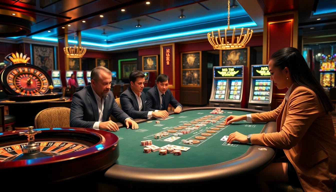 Nohu-themed casino scene showcasing intense poker gameplay with colorful chips and luxury decor.