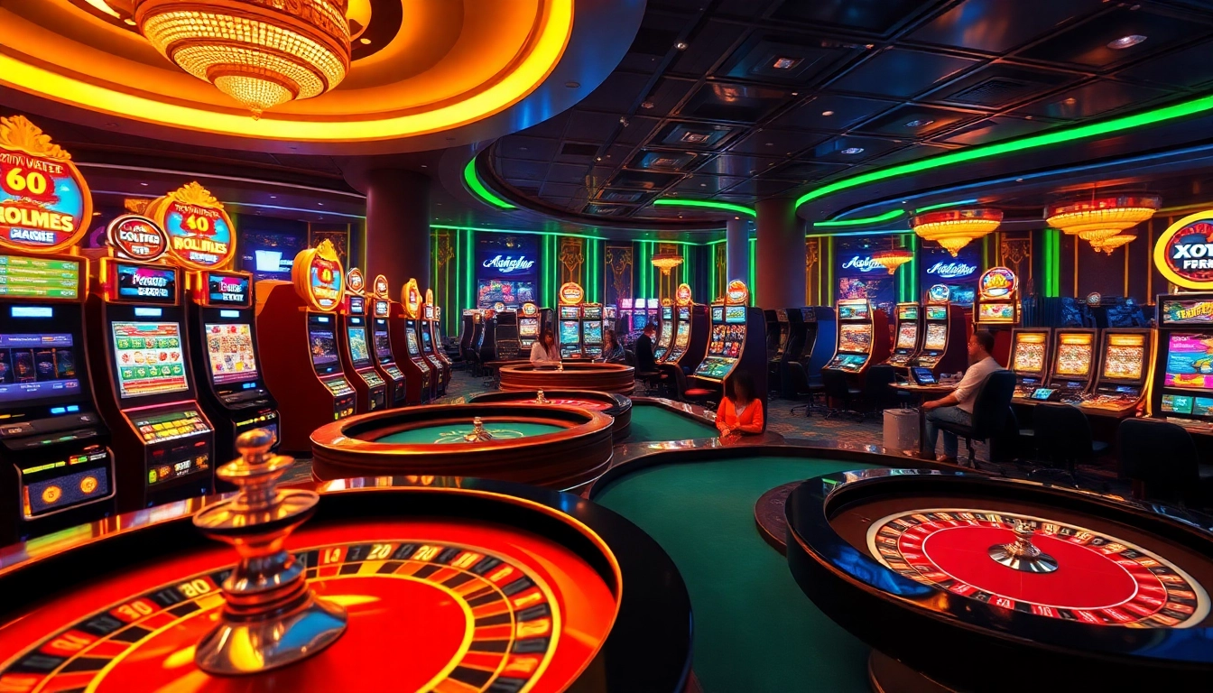 Xocdia88 online casino scene with vibrant gaming interfaces and players enjoying poker.